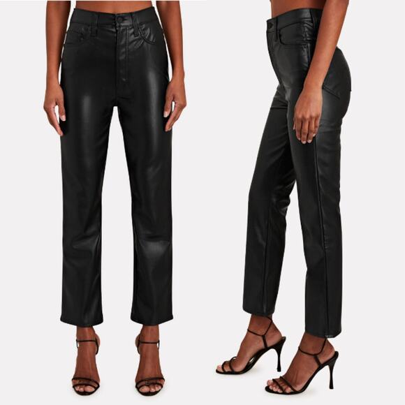 MOTHER | High Waisted Rider Ankle Black Faux Leather Jeans Wax On Wax Off 24 - Picture 2 of 16